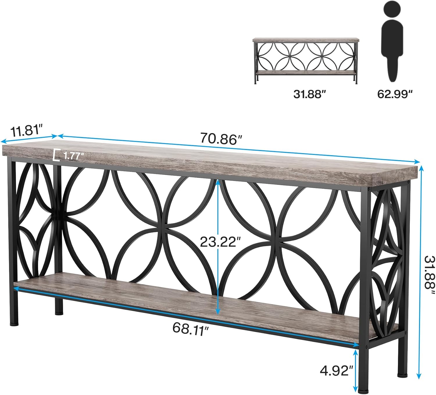 70.9” Extra Long Industrial Console Table
