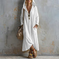 European And American Cross-border 2026 Autumn New Women's Dress, Loose Casual Style With Pockets, Long-sleeved V-neck Hooded Long Dress