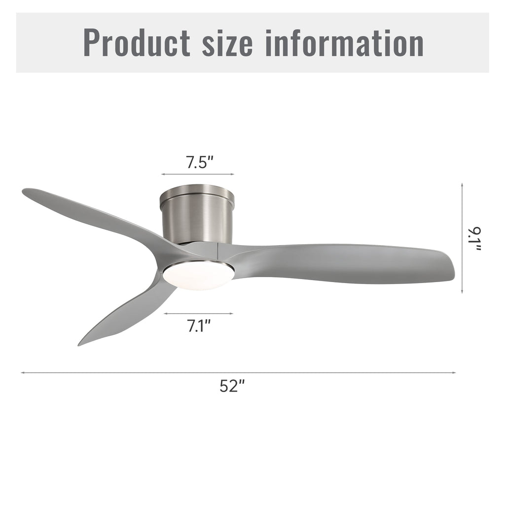 52 Inch Flush Mount Ceiling Fan with Dimmable LED Light