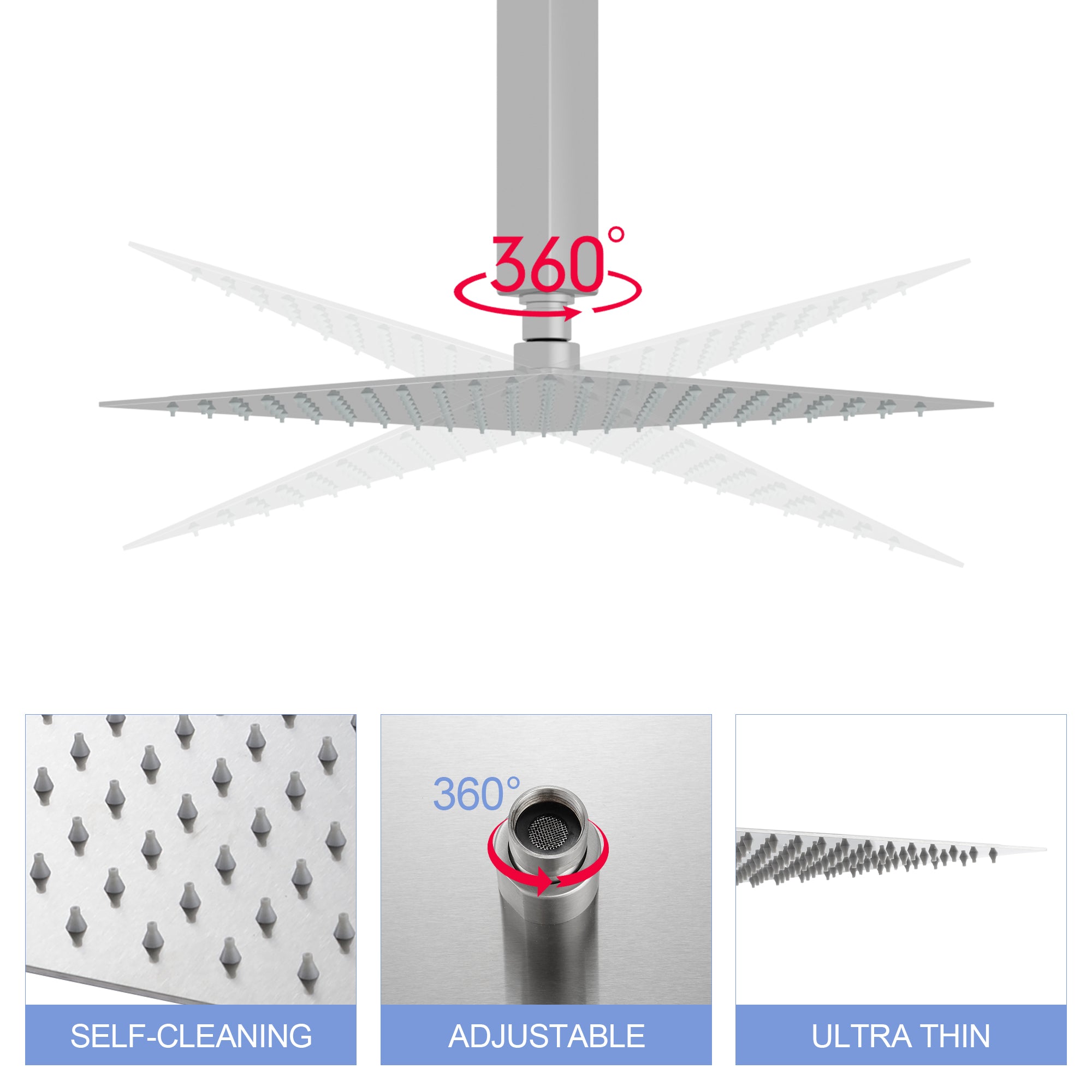 10" Square Rainfall Shower Head, Wall/Ceiling Mounted