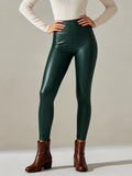 Women Faux Leather Leggings, High Waisted PU Leather Stretch Skinny Pants For Fall Winter Casual Daily Wear