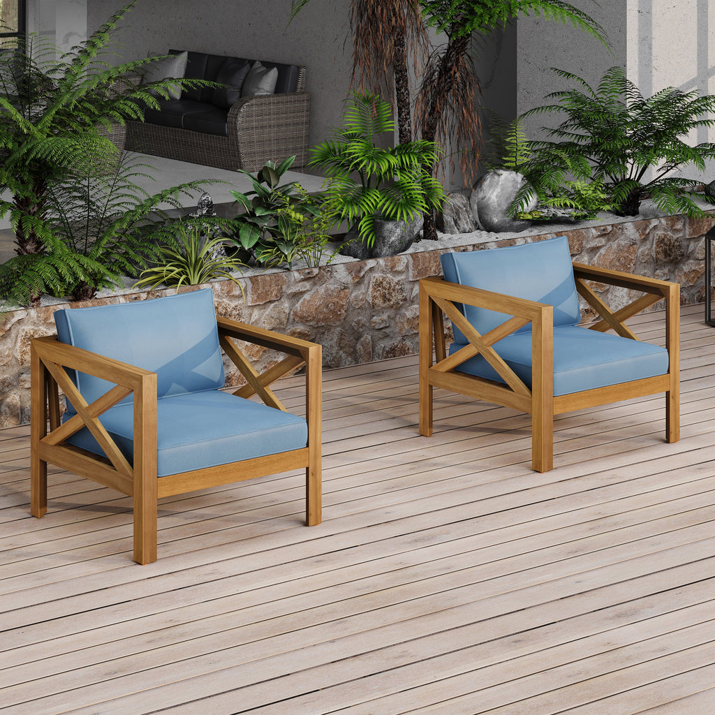 Patio Conversation Set with Outdoor Wood Chairs and Side Table