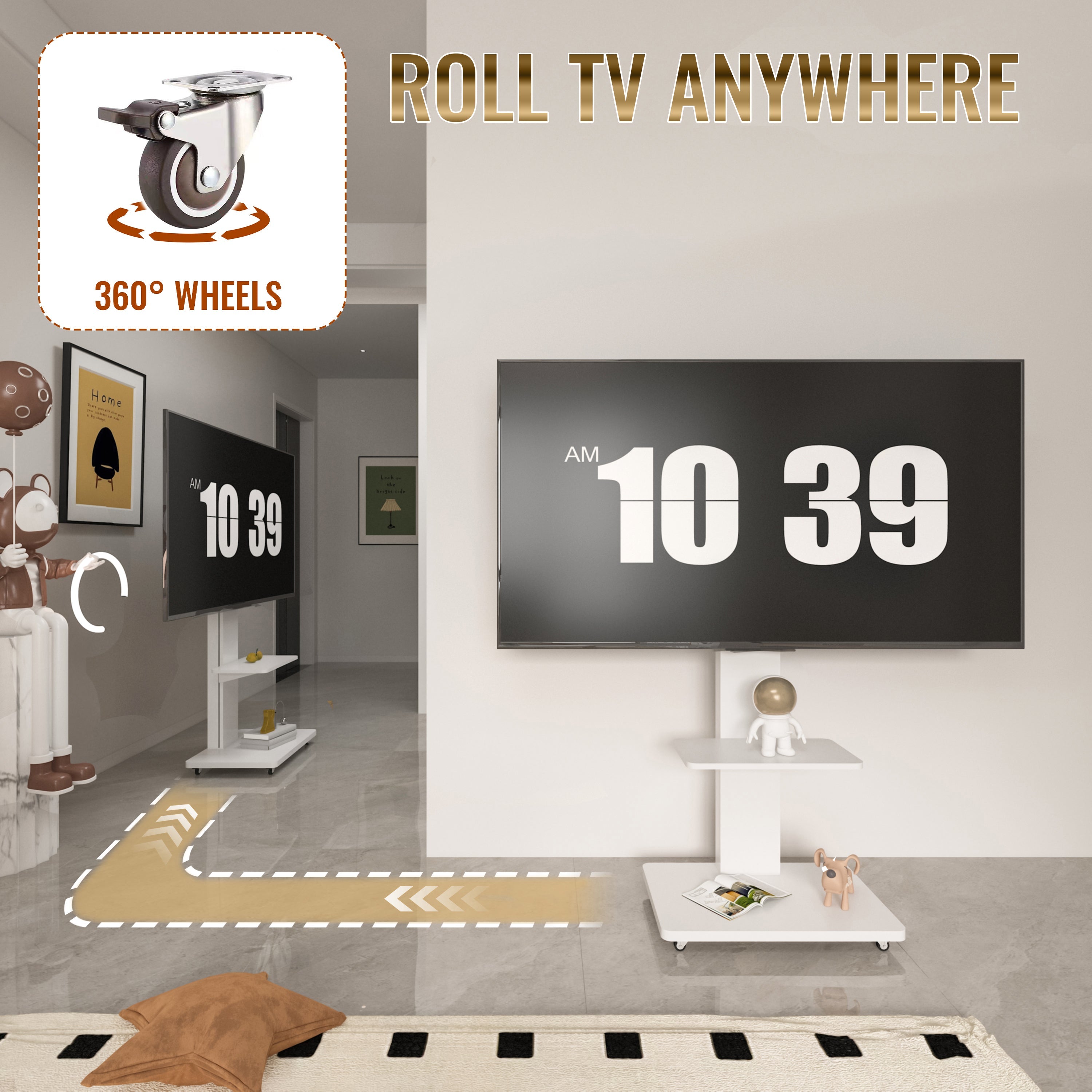 Mobile TV Stand with Adjustable Shelf