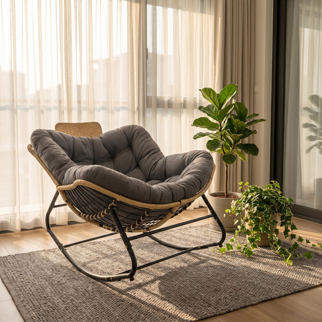 39.37" Papasan Rocking Chair - Outdoor Oversized Patio Egg Chair