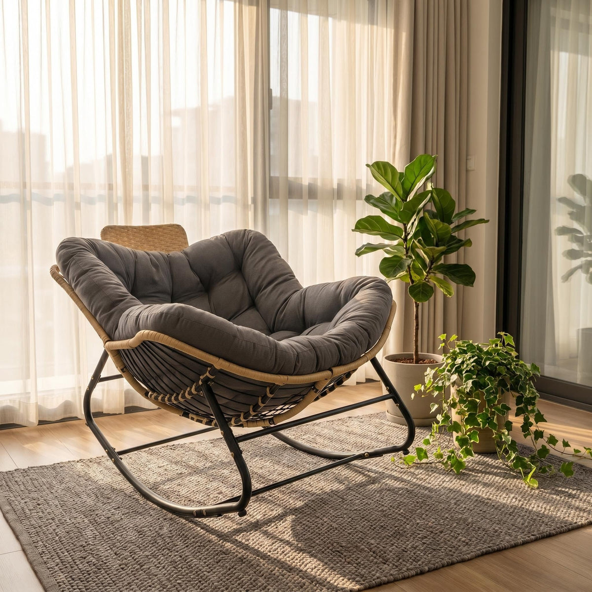 39.37" Papasan Rocking Chair - Outdoor Oversized Patio Egg Chair