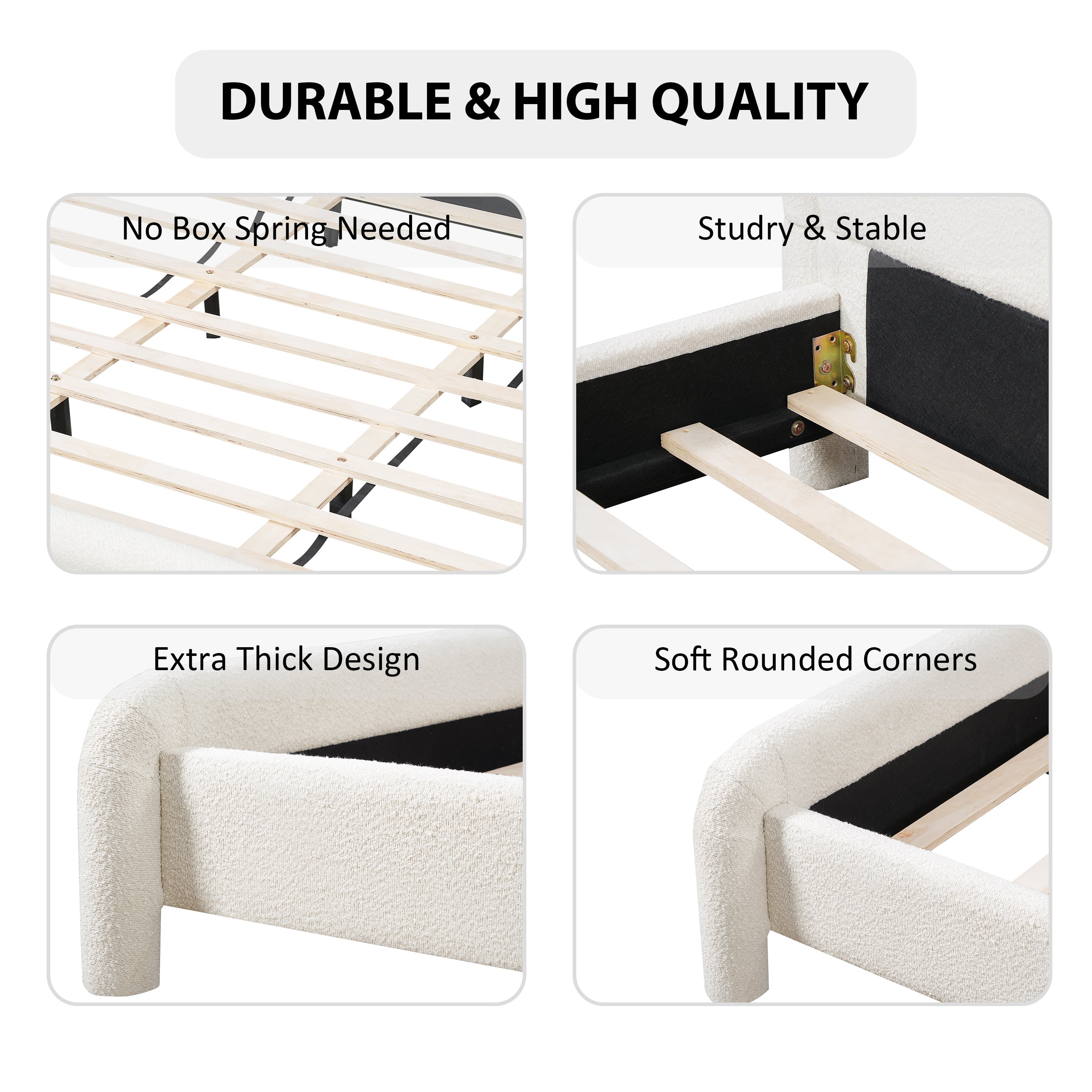 King Size Upholstered Platform Bed Frame