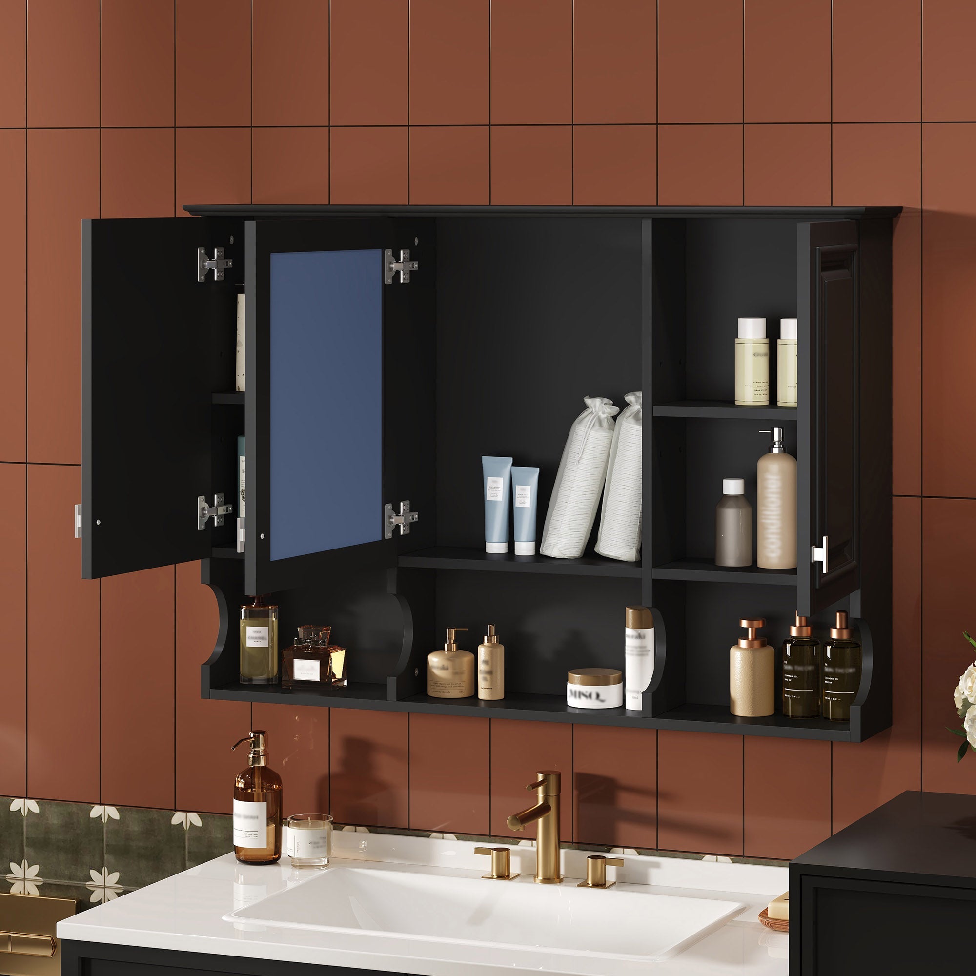 41 Inch Mirror Medicine Cabinet with Open Shelves