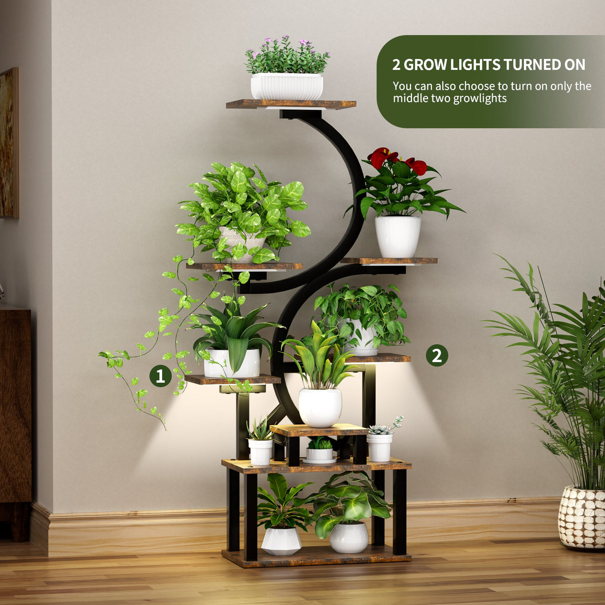 8-Tiered Indoor Plant Stand with Grow Lights