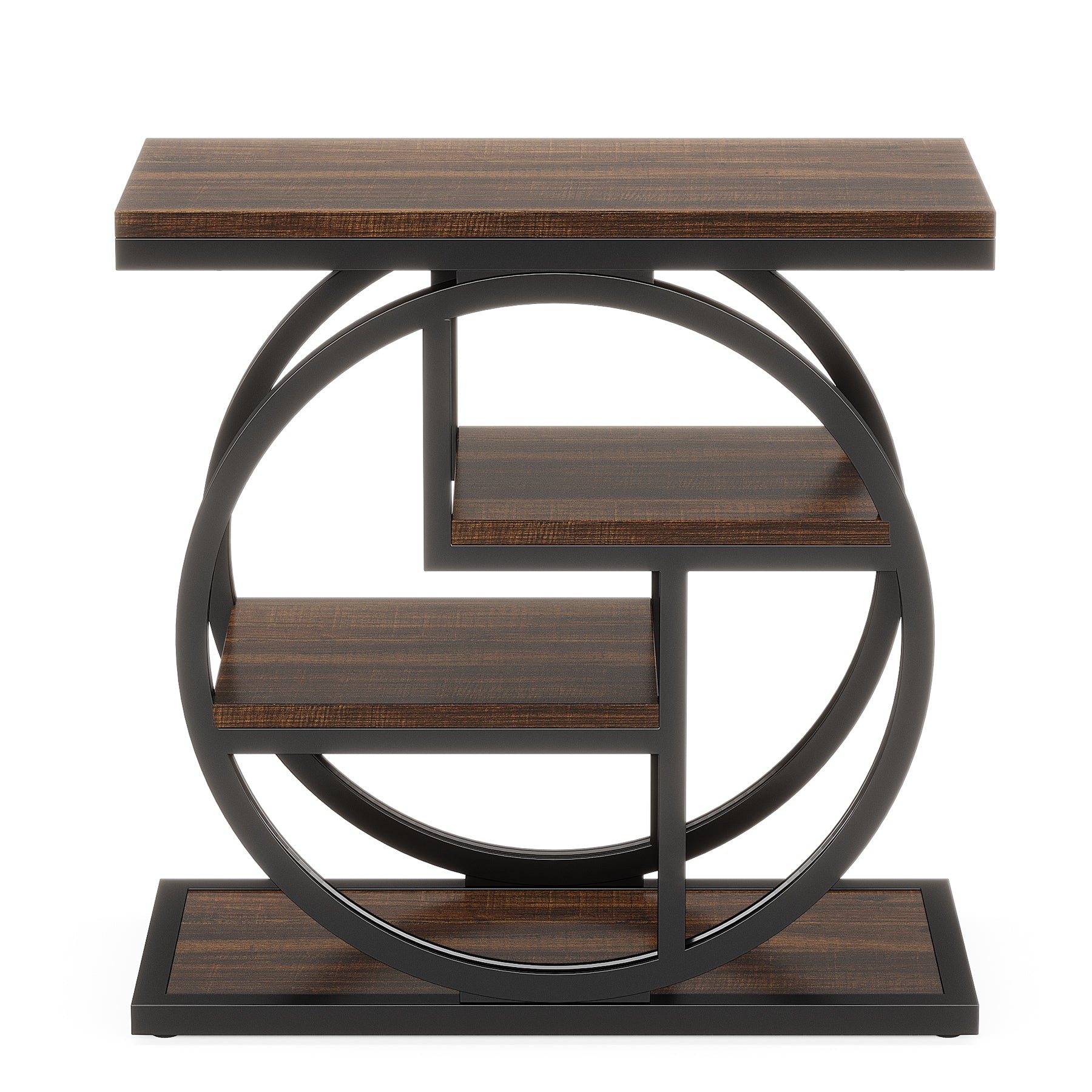 25.59" Industrial 4-Tier Narrow End Table with Storage Shelves
