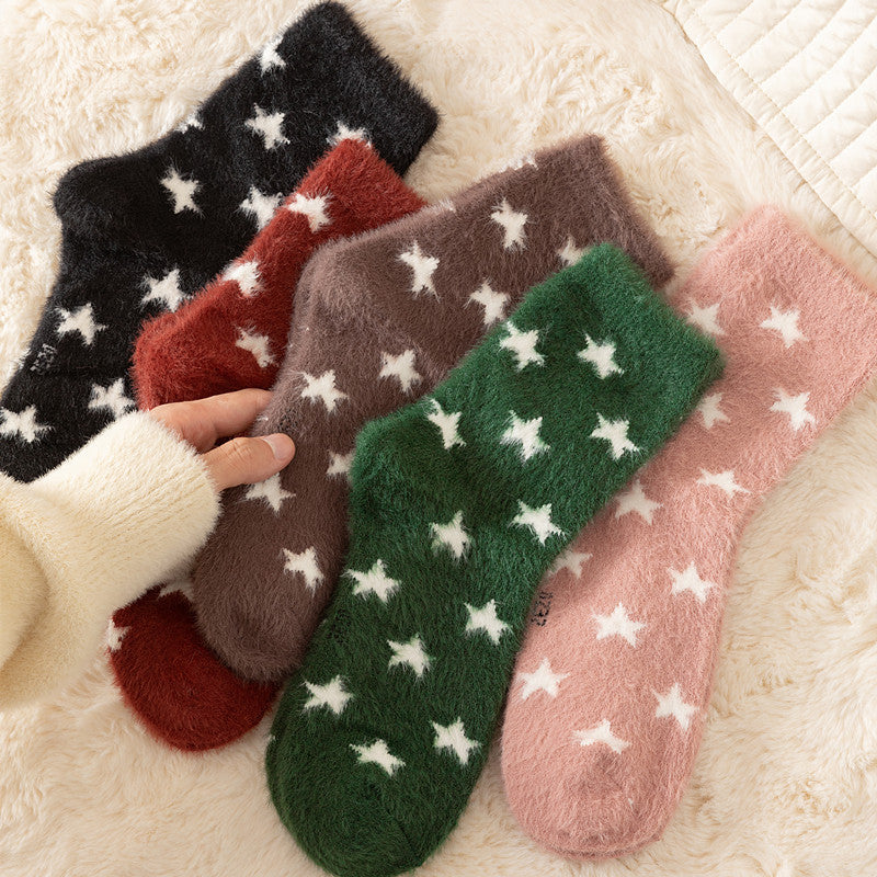 Thickened, Warm Mid-calf Socks Made With Mink Fur For Women