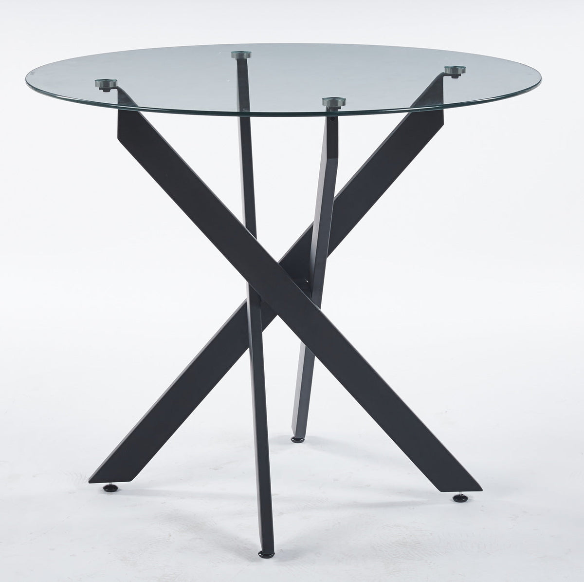 Black Dining Table with Cross Metal Leg and Tempered Glass