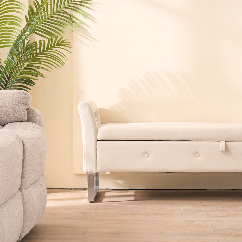 67.91" Wide Velvet Storage Soft Bench with Armrests