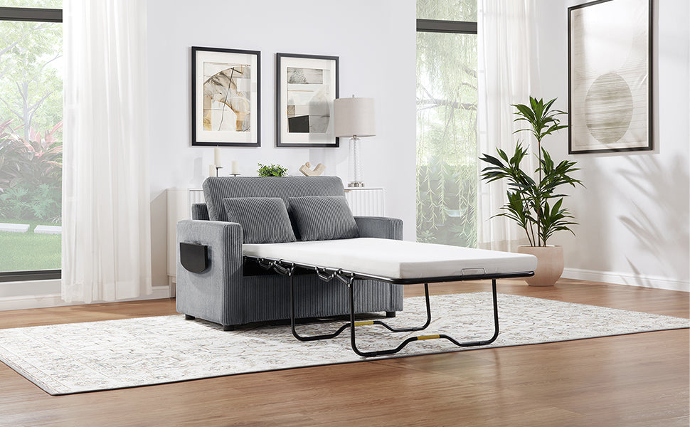 Twin Size Sofa Bed with Foldable Mattress and USB Ports