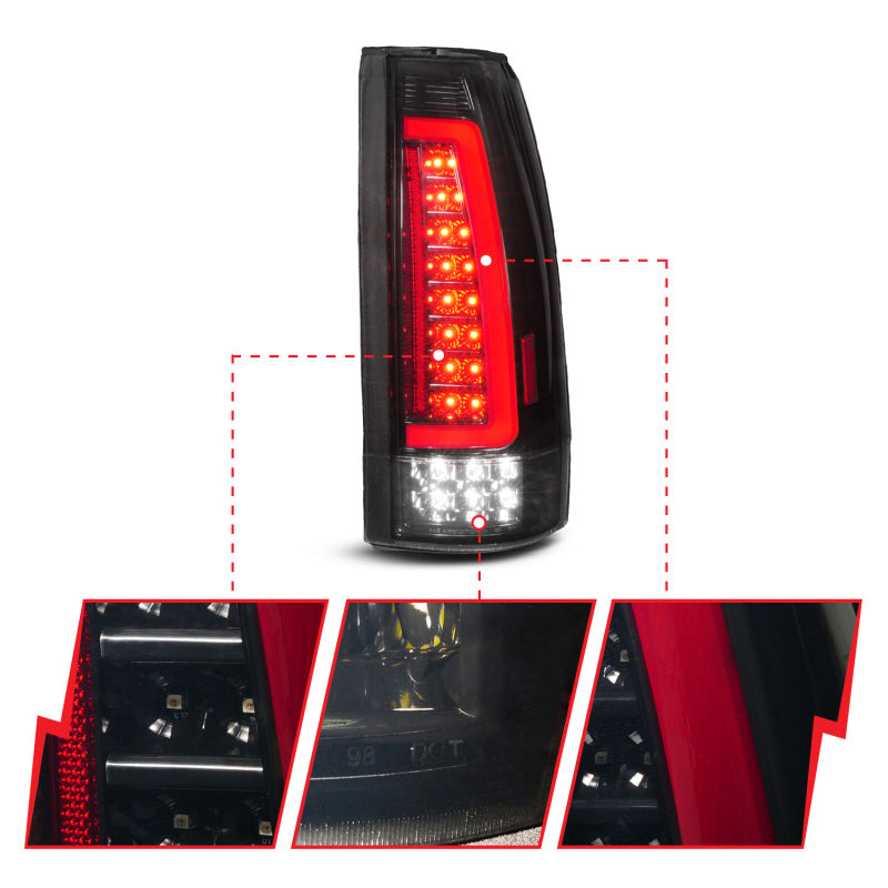 ANZO 88-99 Chevy/GMC C/K1500/2500/3500 Full LED Light Tube Taillights Black Housing Smoke Lens 311486