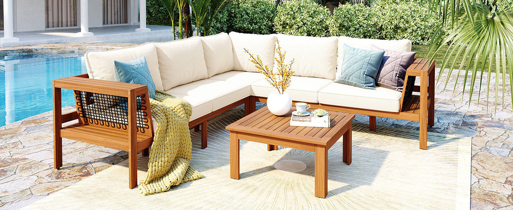 GO 4 Pieces Outdoor Acacia Wood Sofa Set