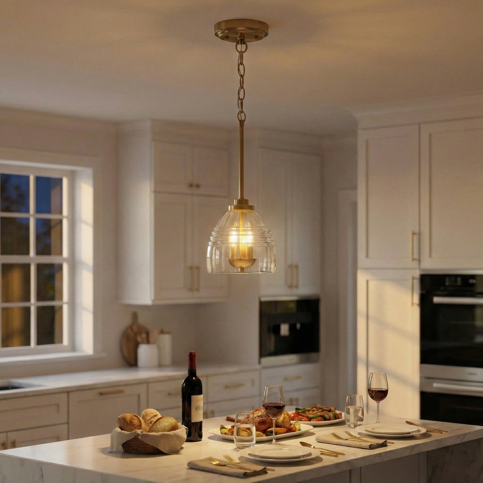 Ember Three Candle Lights Chain Pendant With Clear Glass - Satin
