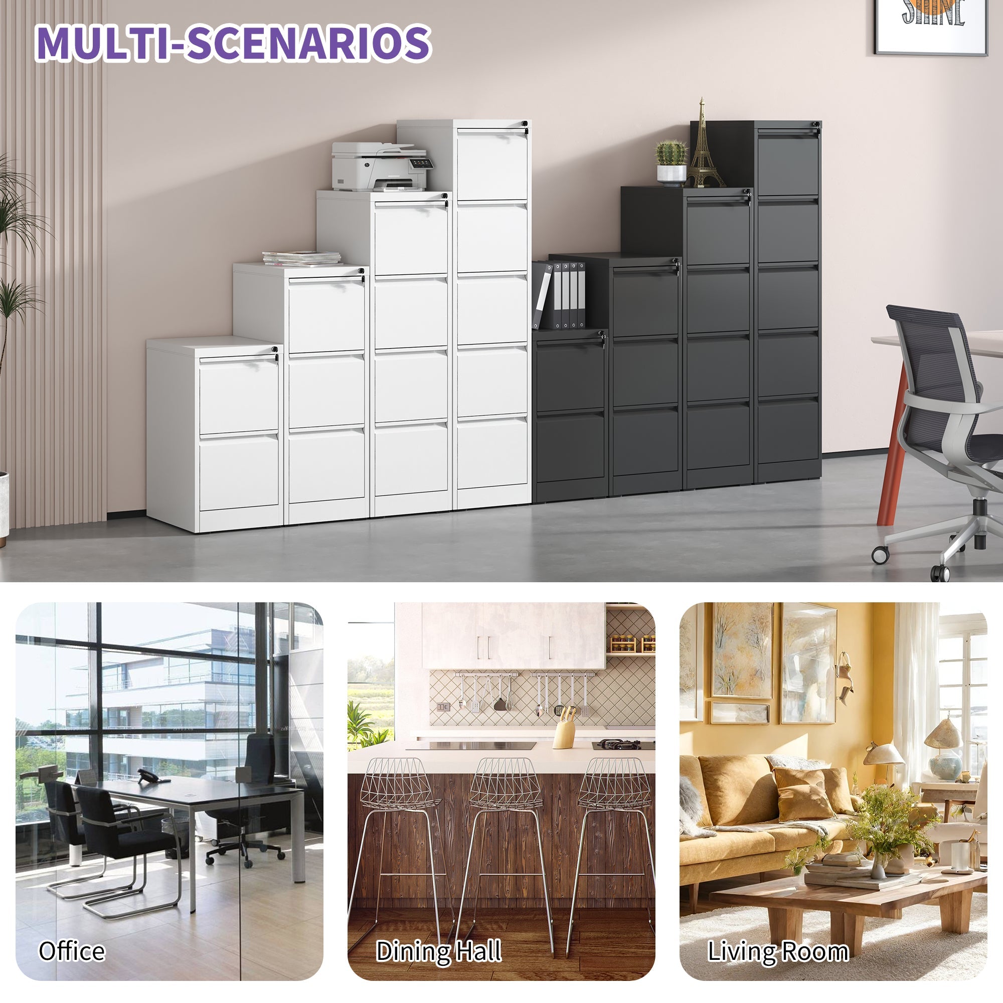 2 Drawer Metal Vertical File Cabinet with Lock