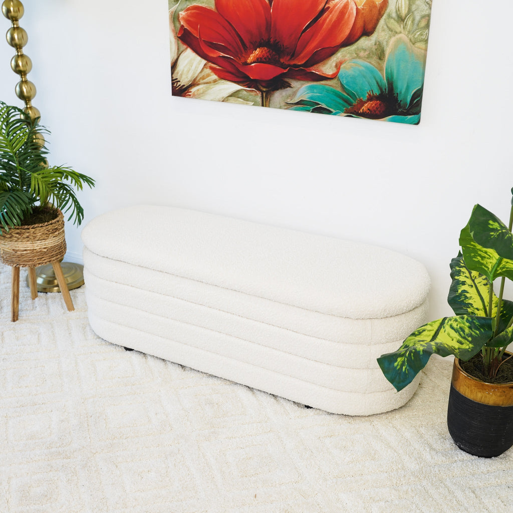 Cabana White Boucle Bench
