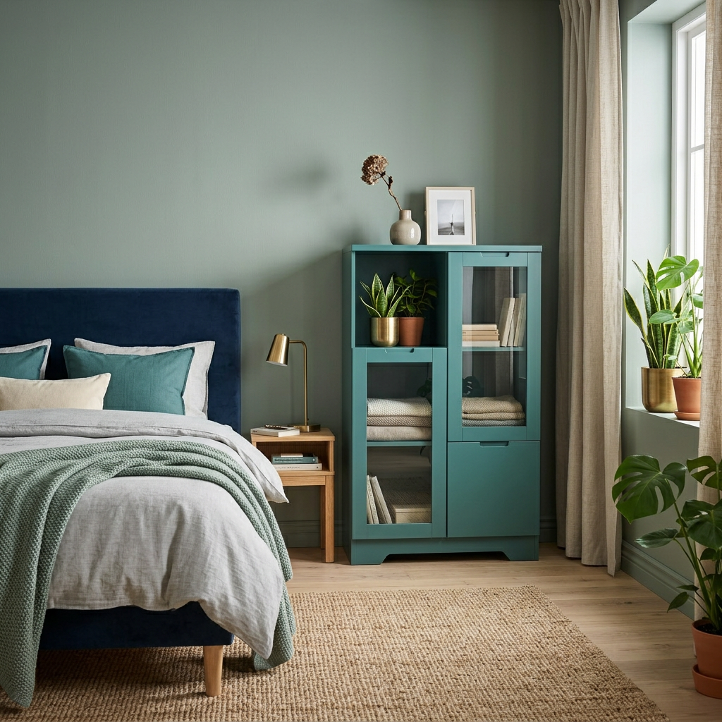 MDF Painted Cabinet with Glass Doors and Drawer