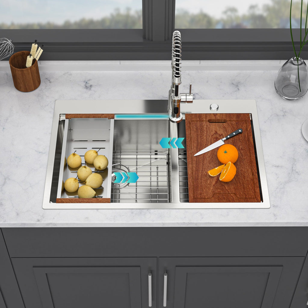 Topmount Drop In Kitchen Sink - 33" x 22" Double Bowl (60/40)