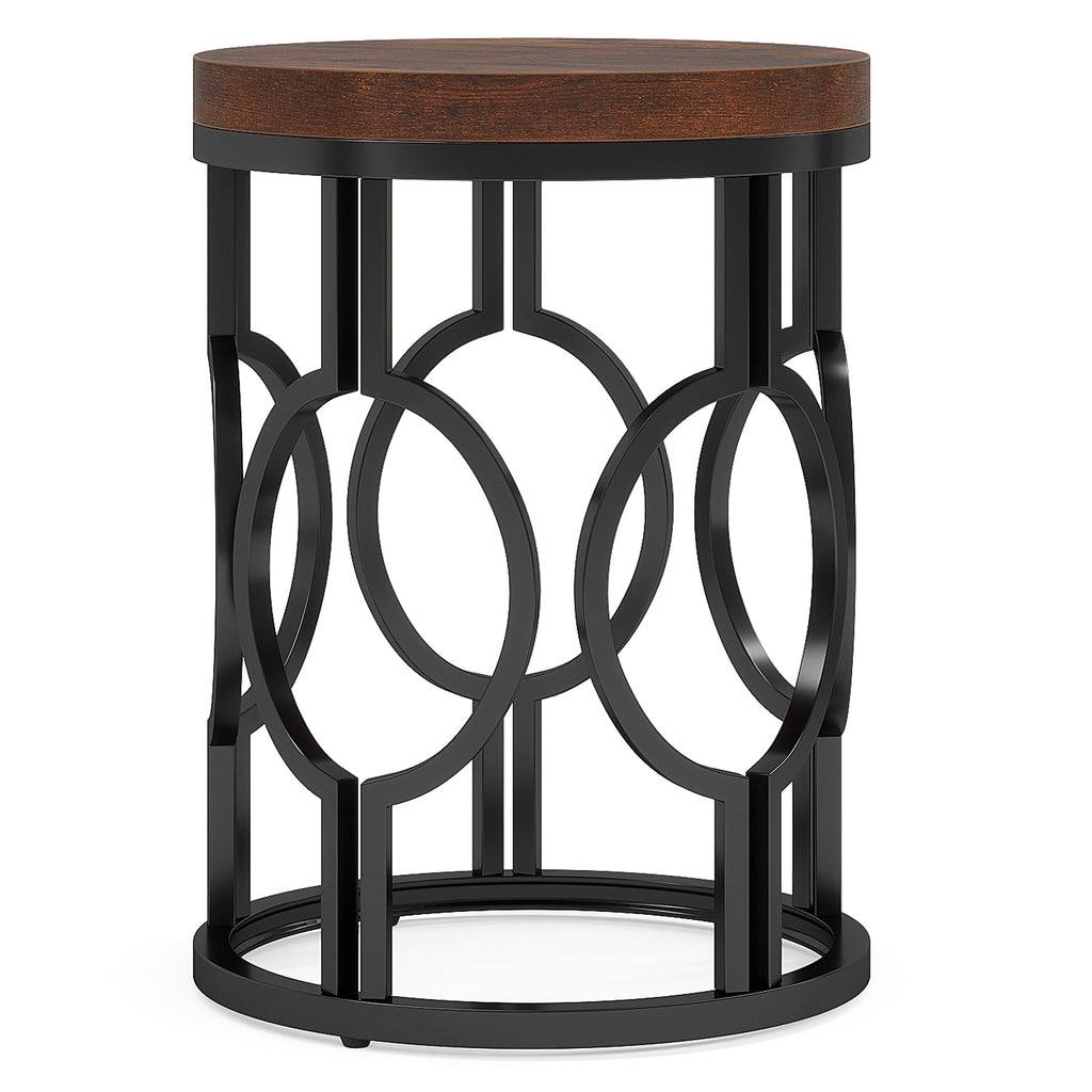 20" Round Industrial Side Table with Metal Openwork Frame