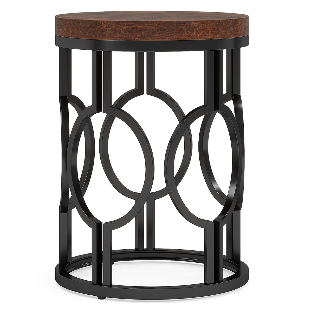 20" Round Industrial Side Table with Metal Openwork Frame