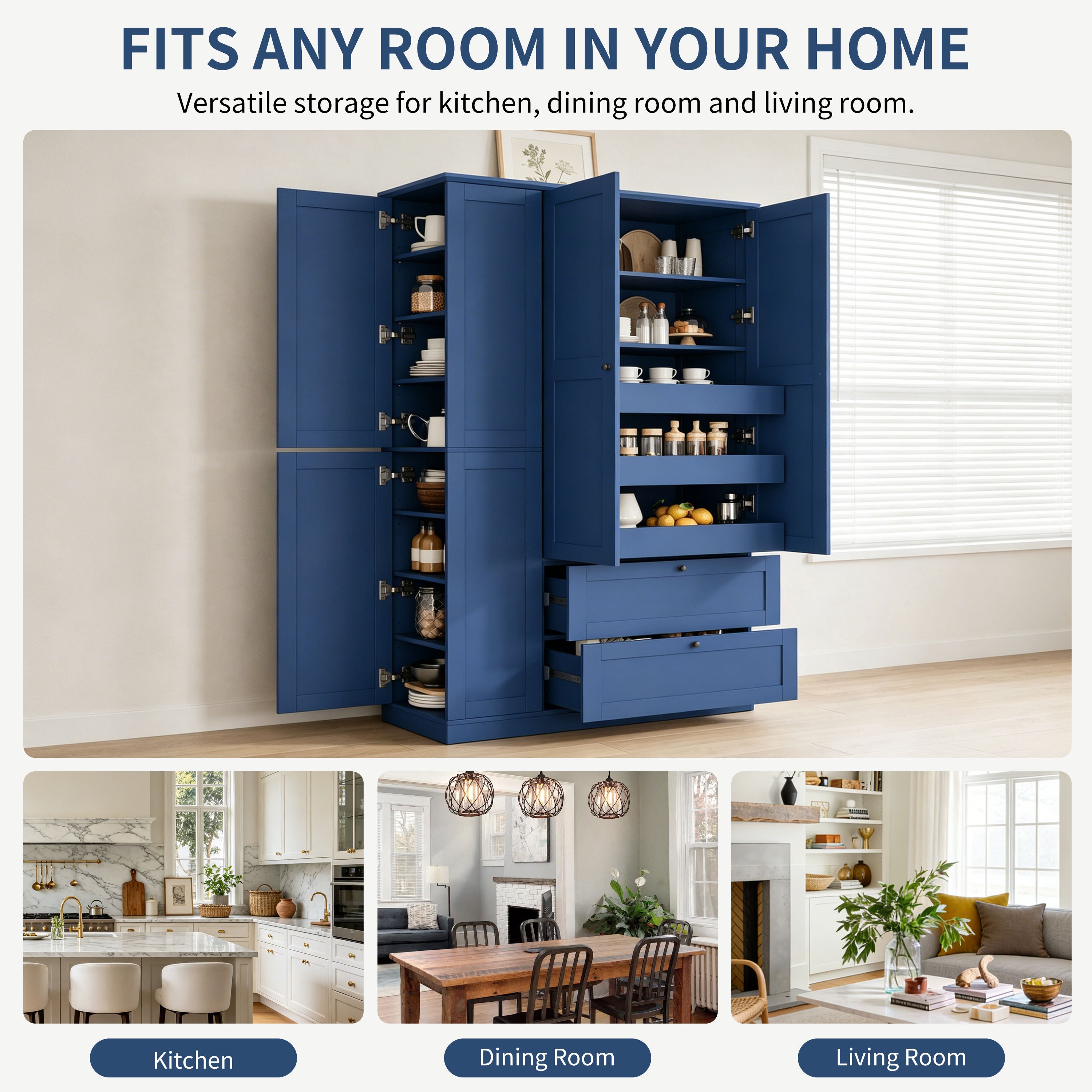 TOPMAX 73.6" Tall Farmhouse Kitchen Pantry Cabinet