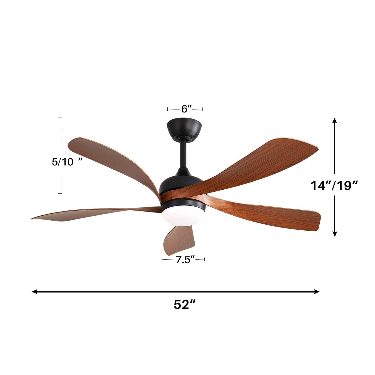 52 Inch Indoor Ceiling Fan With 3 Color Dimmable 5 ABS Blades Remote Control Reversible DC Motor