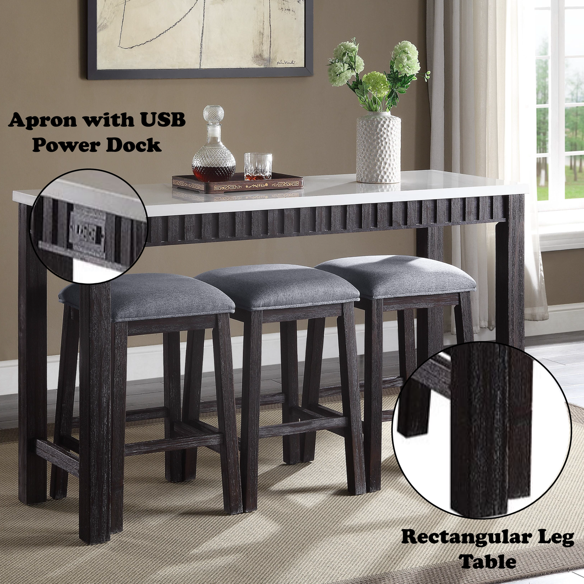 Necalli Marble Top & Weathered Dining Set