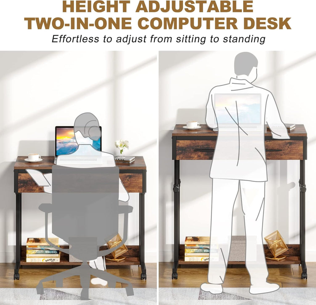 Portable Laptop Desk with Drawer & Wheels