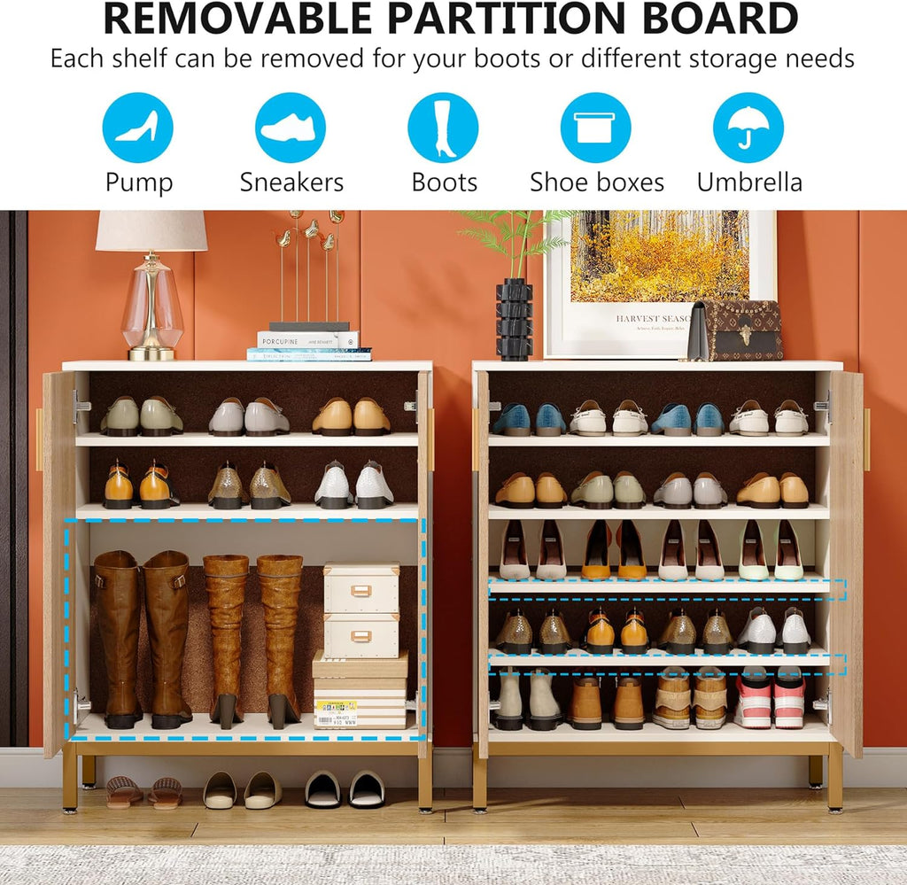 31.5" White & Natural Wood Shoe Cabinet