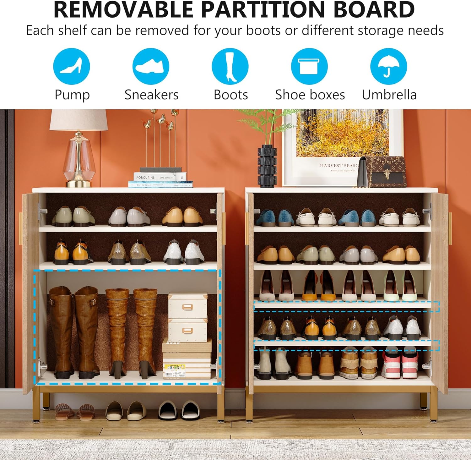 31.5" White & Natural Wood Shoe Cabinet