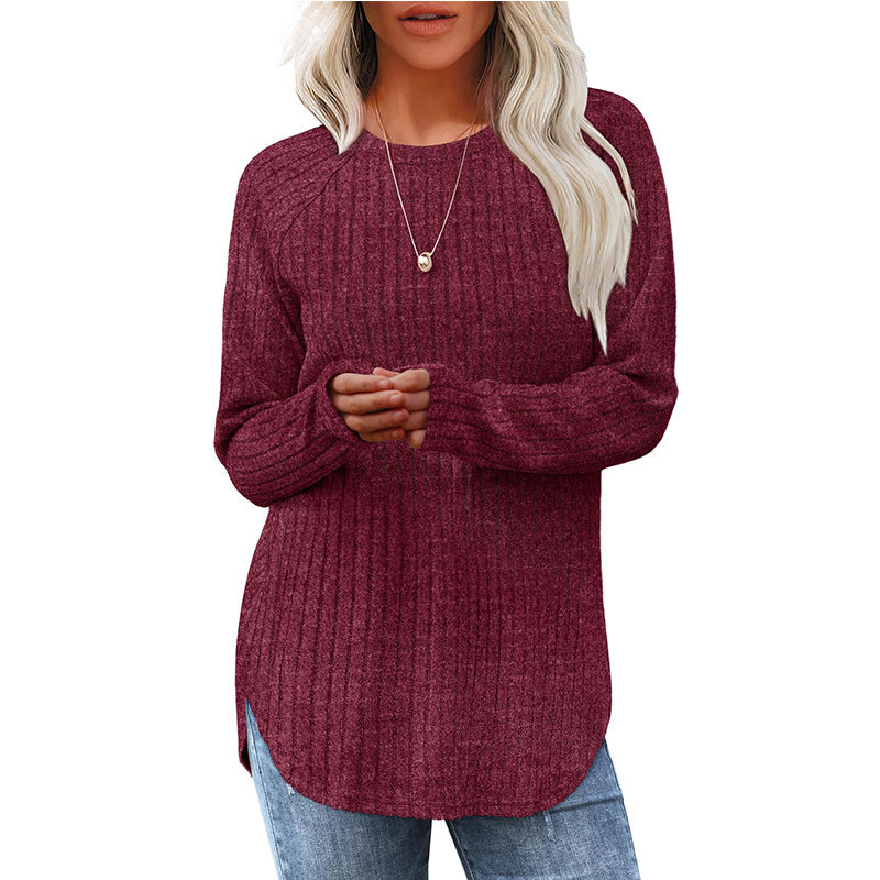 2026 European And American Women's Autumn New Loose Round Neck Base Shirt Long Sleeved Shirt