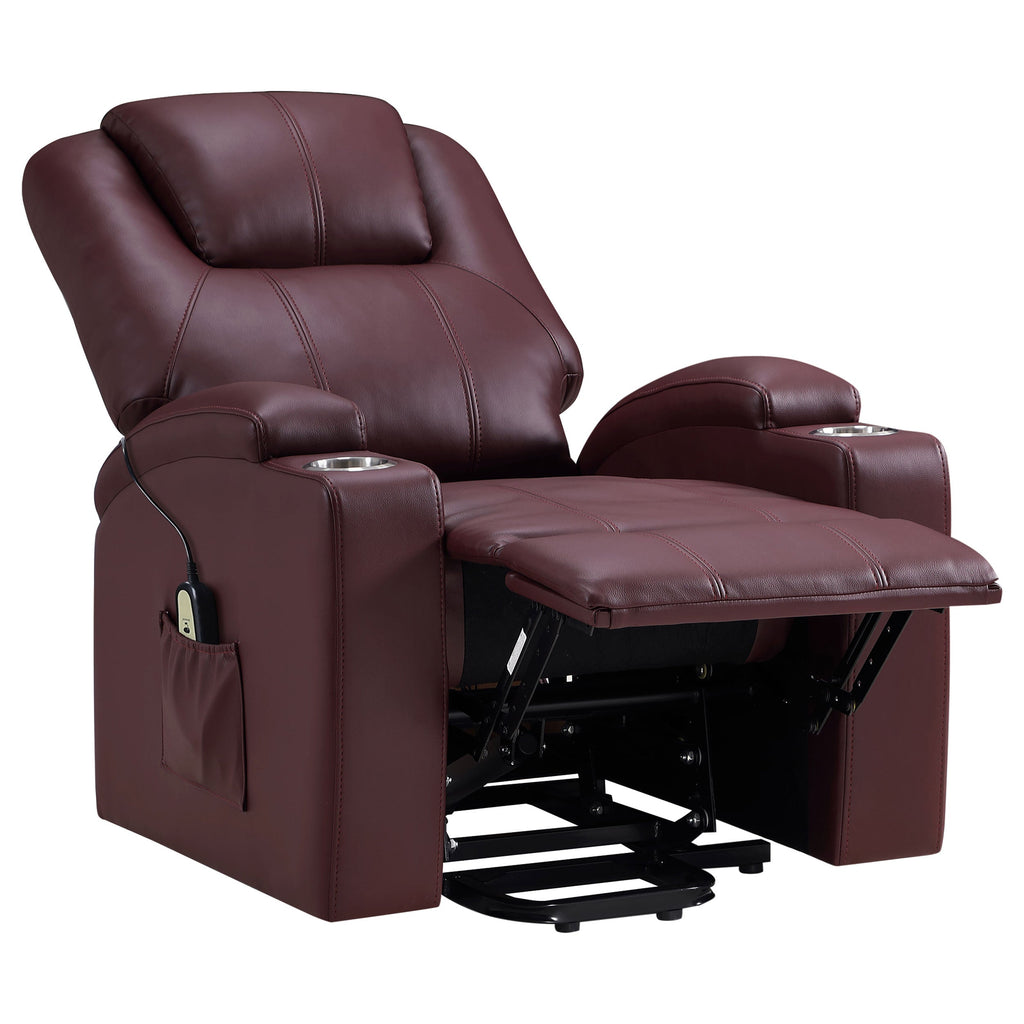 Macklin Wine Upholstered Power Lift Massage Recliner