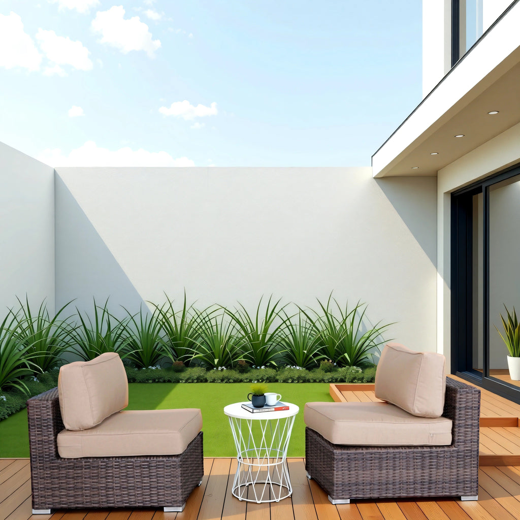 28" Wide Armless Outdoor Chairs with Cushions (Set of 2)