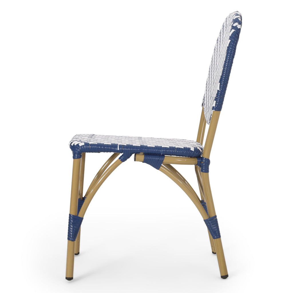 Outdoor PE Ratten and Aluminum French Armless Bistro Chairs, Set of 2