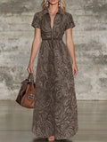 Ebay Amazon European And American Foreign Trade Retro Paisley Print Lapel Dress With Waist-Cinching A-Line Long Skirt For Women