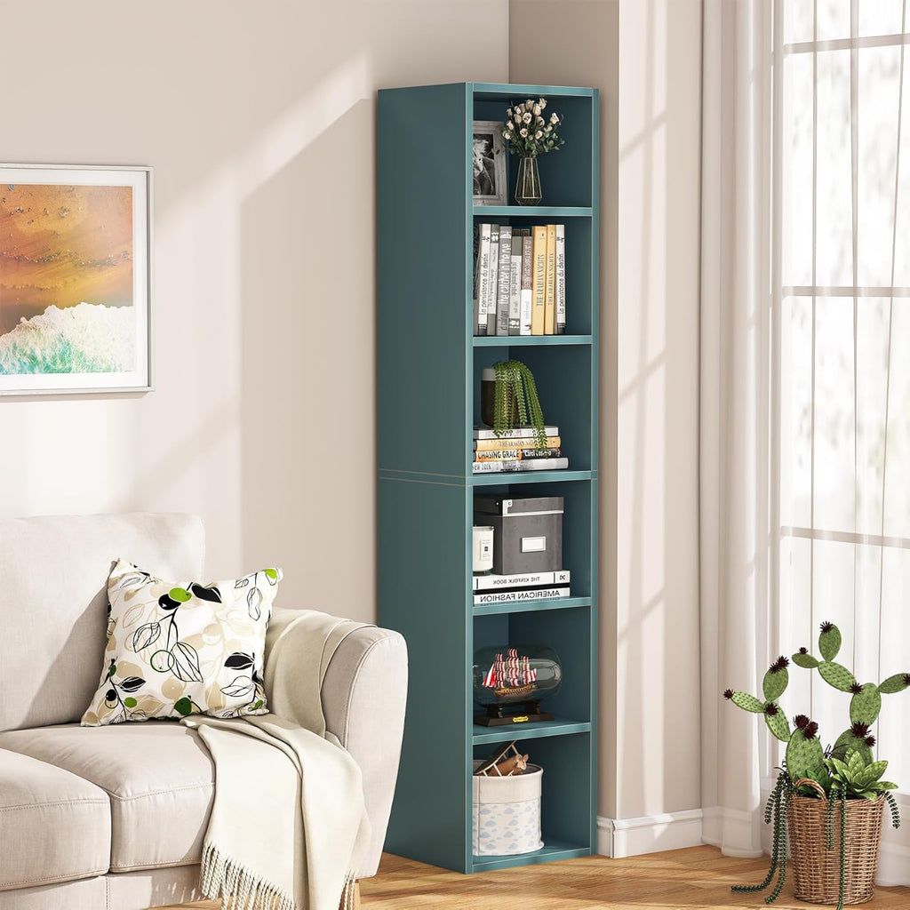 70.9" Blue 6-Tier Narrow Corner Cube Bookcase