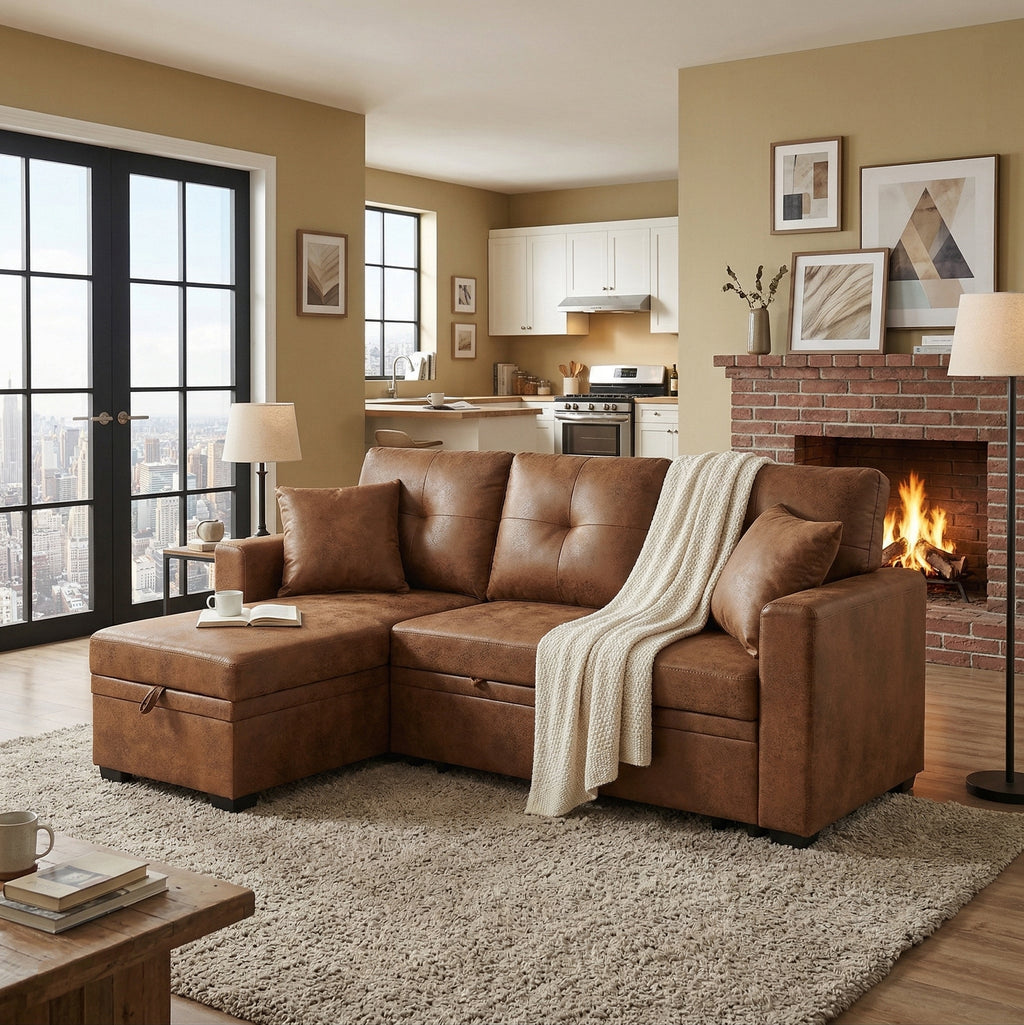 Sleeper Sofa with Reversible Chaise and Storage
