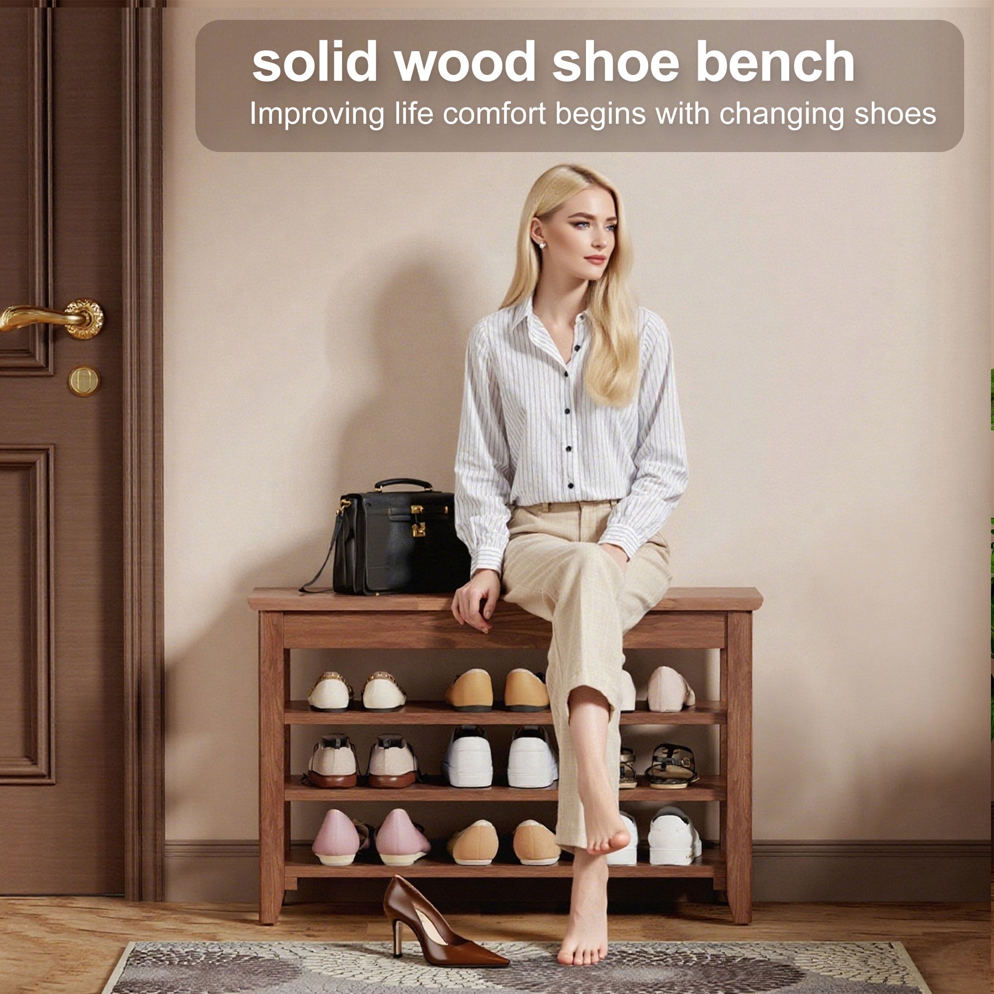Adjustable Shoe-Changing Bench with Hidden Storage