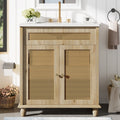 30-Inch Bathroom Vanity: Handwoven Rattan Doors, Solid Wood Legs & Resin Basin