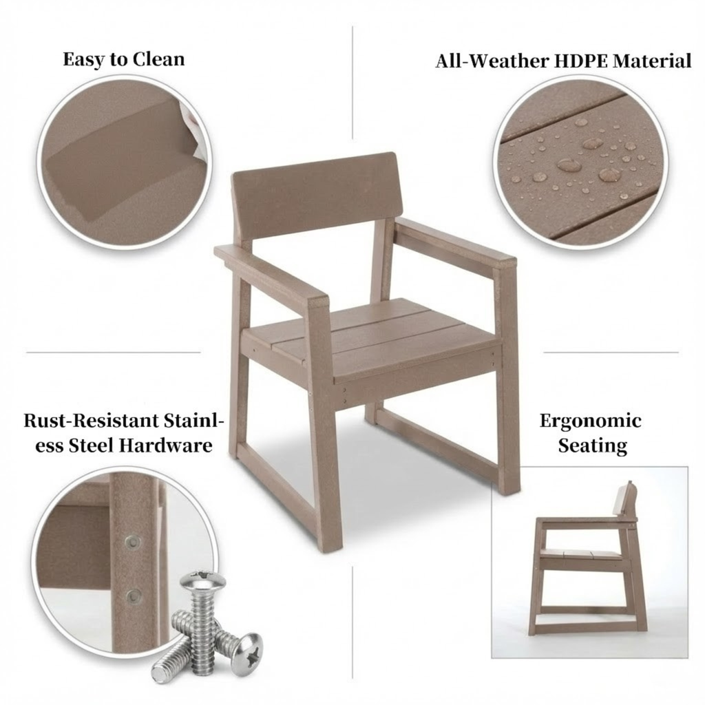 Antique Wood Color HDPE Outdoor & Garden Armchairs