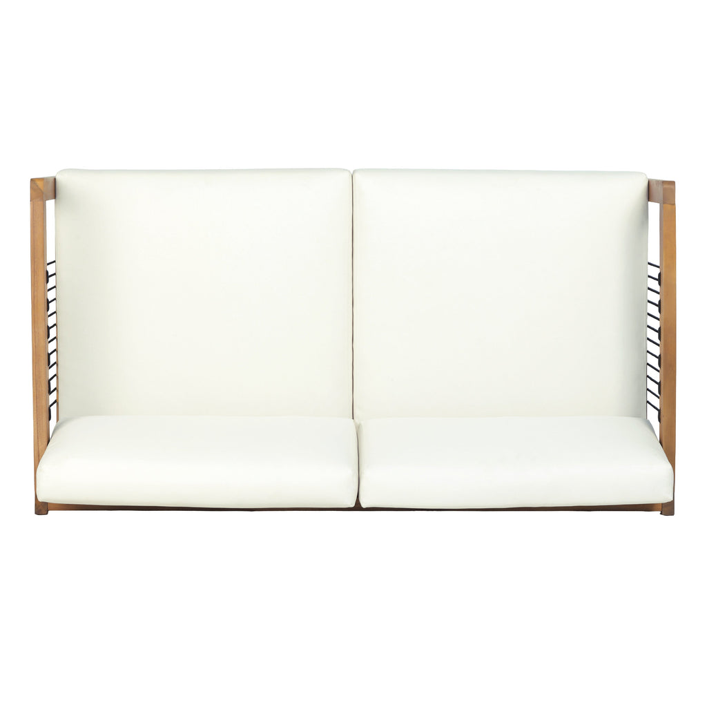 Acacia Wood Outdoor Loveseat with Handwoven Rope