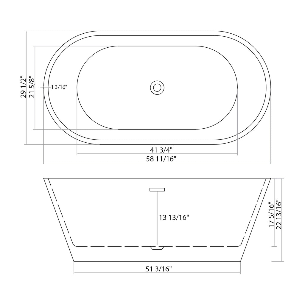 59" Acrylic Freestanding Bathtub, Stand Alone Soaking Tub, Gloss