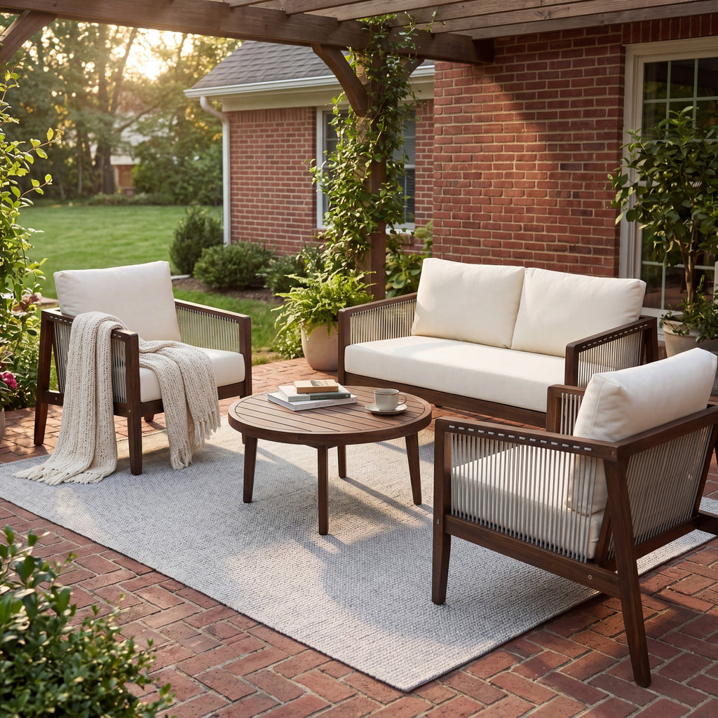 Outdoor 4-Piece Sofa Set with Acacia Wood Frame