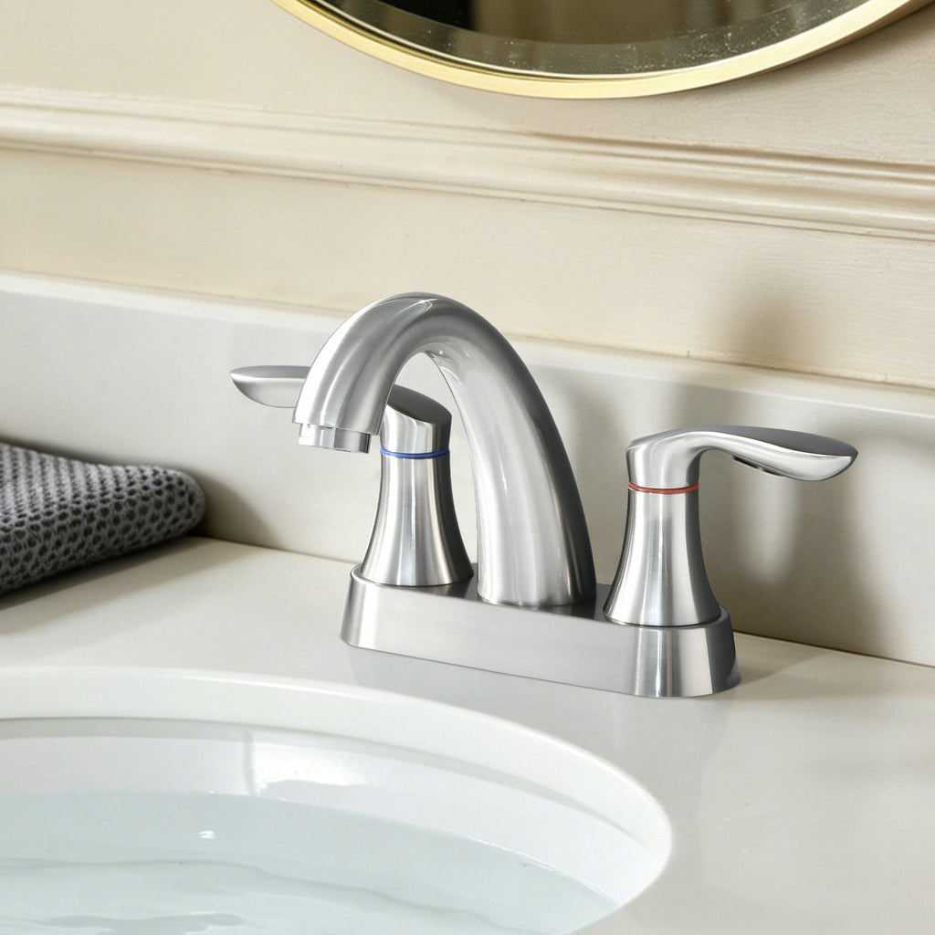 Two Handle 4 Inch Centerset Bathroom Sink Faucet with Pop-Up Drain