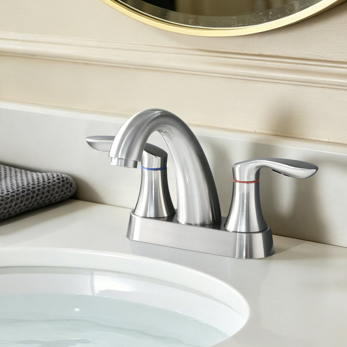 Two Handle 4 Inch Centerset Bathroom Sink Faucet with Pop-Up Drain