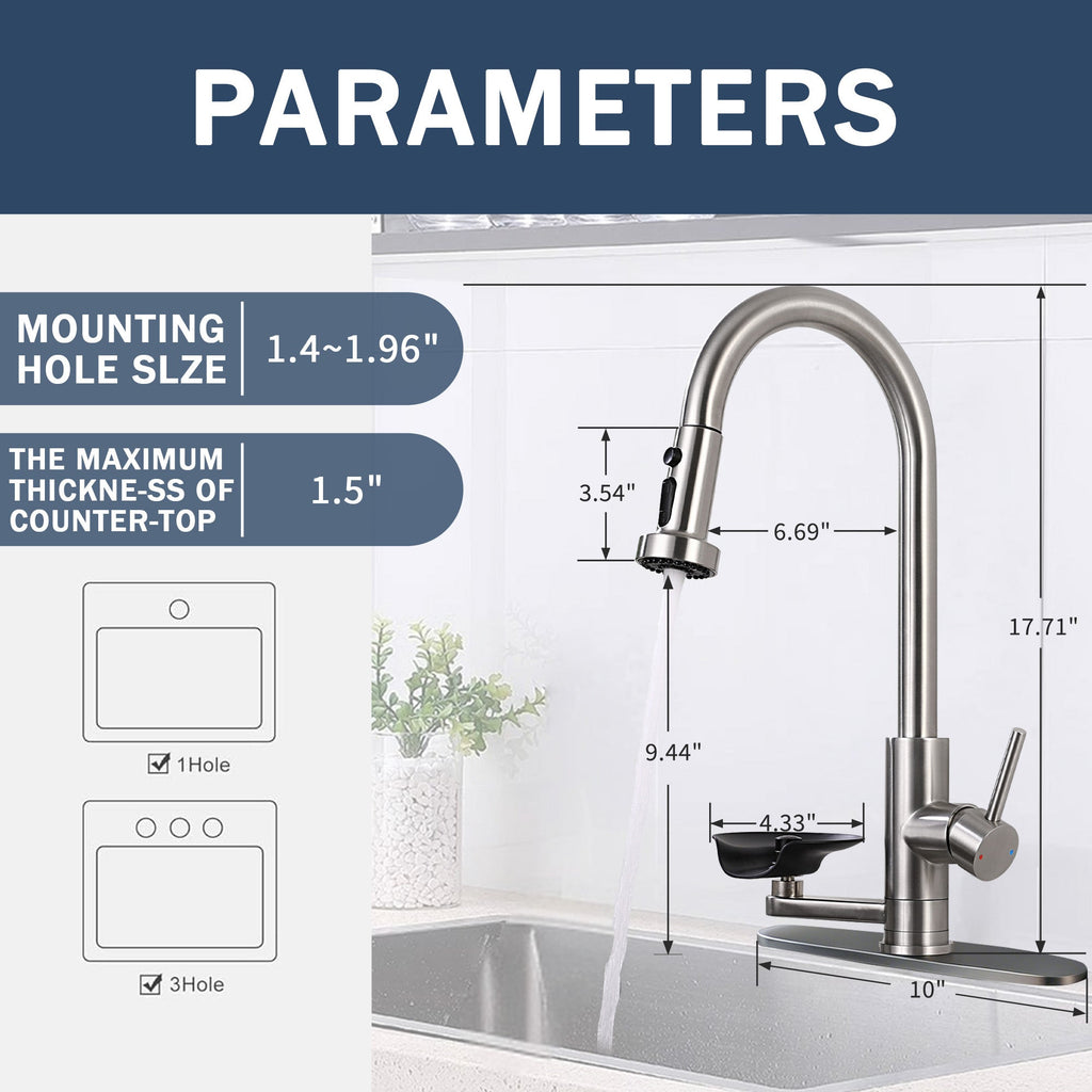 3-in-1 Kitchen Faucet with Press-Type Glass Rinser
