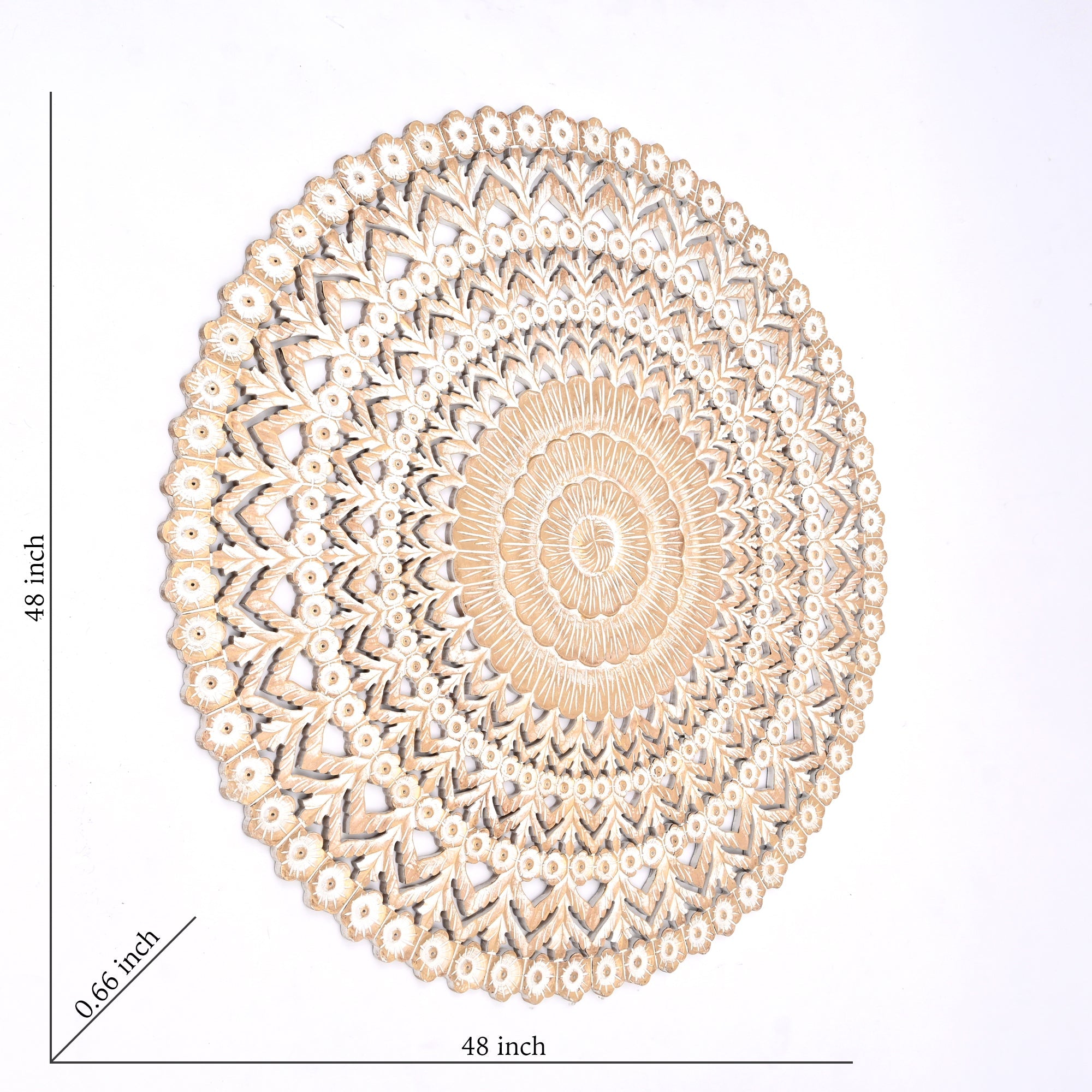 Wooden Floral Hand Carved Mandala Round Wall Decor - 48"