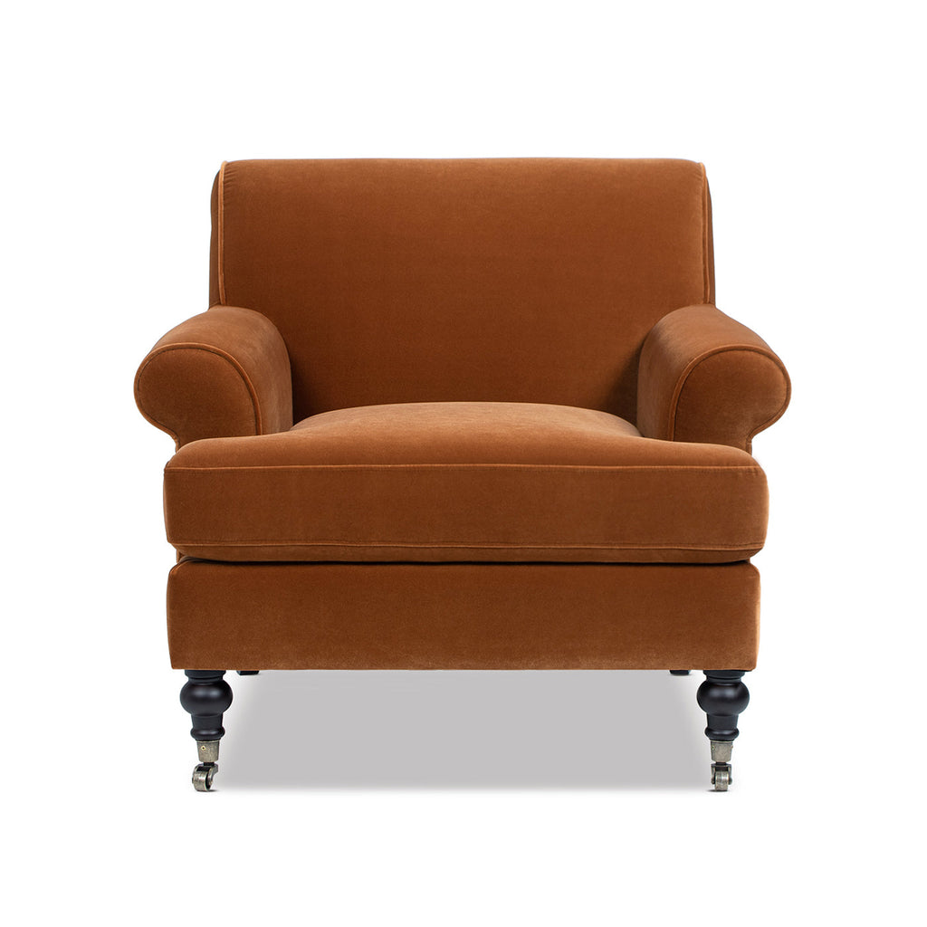Alana 38" Lawson Accent Arm Chair with Metal Casters, Burnt